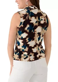 Petite Sleeveless Triple Pleated Blouse