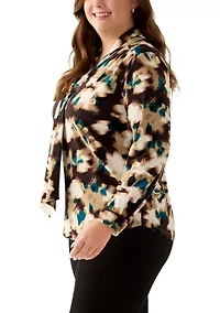 Plus Long Sleeve Jersey Top with Fixed Front Tie