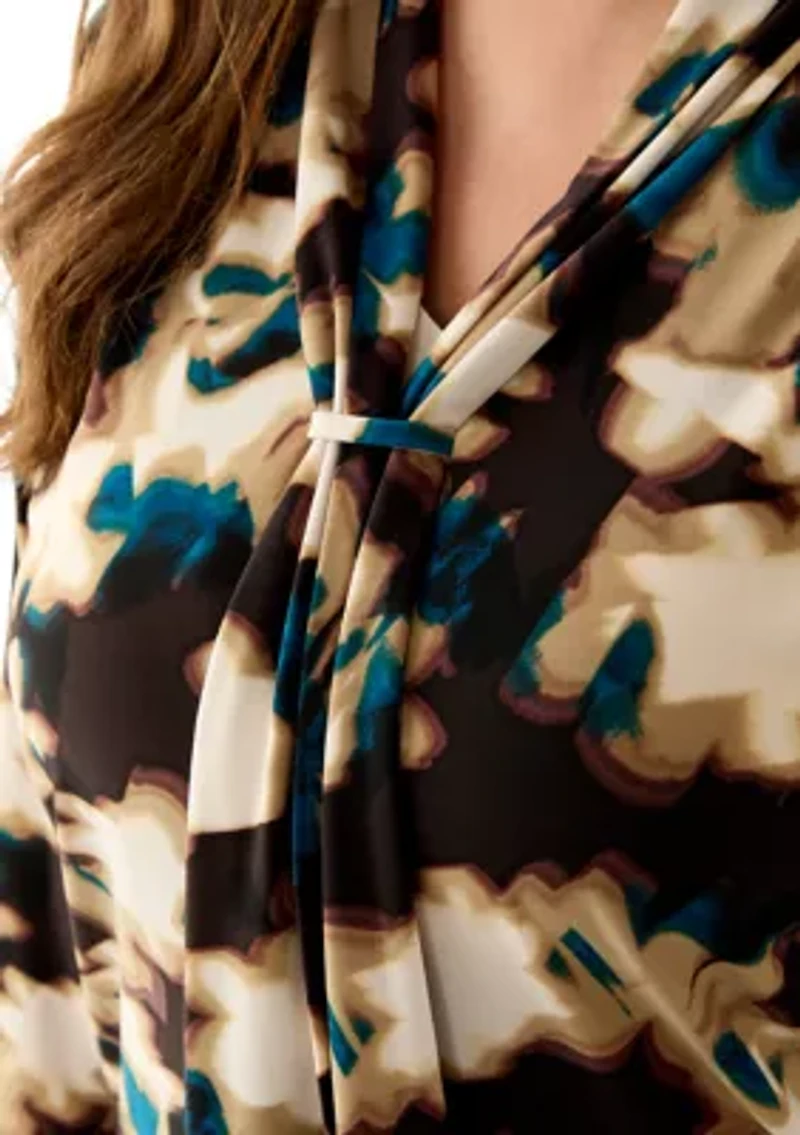 Plus Long Sleeve Jersey Top with Fixed Front Tie