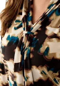 Plus Long Sleeve Jersey Top with Fixed Front Tie