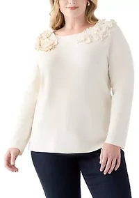 Women's Floral Embellished Boat Neck Sweater