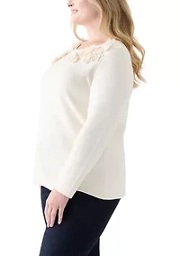 Women's Floral Embellished Boat Neck Sweater