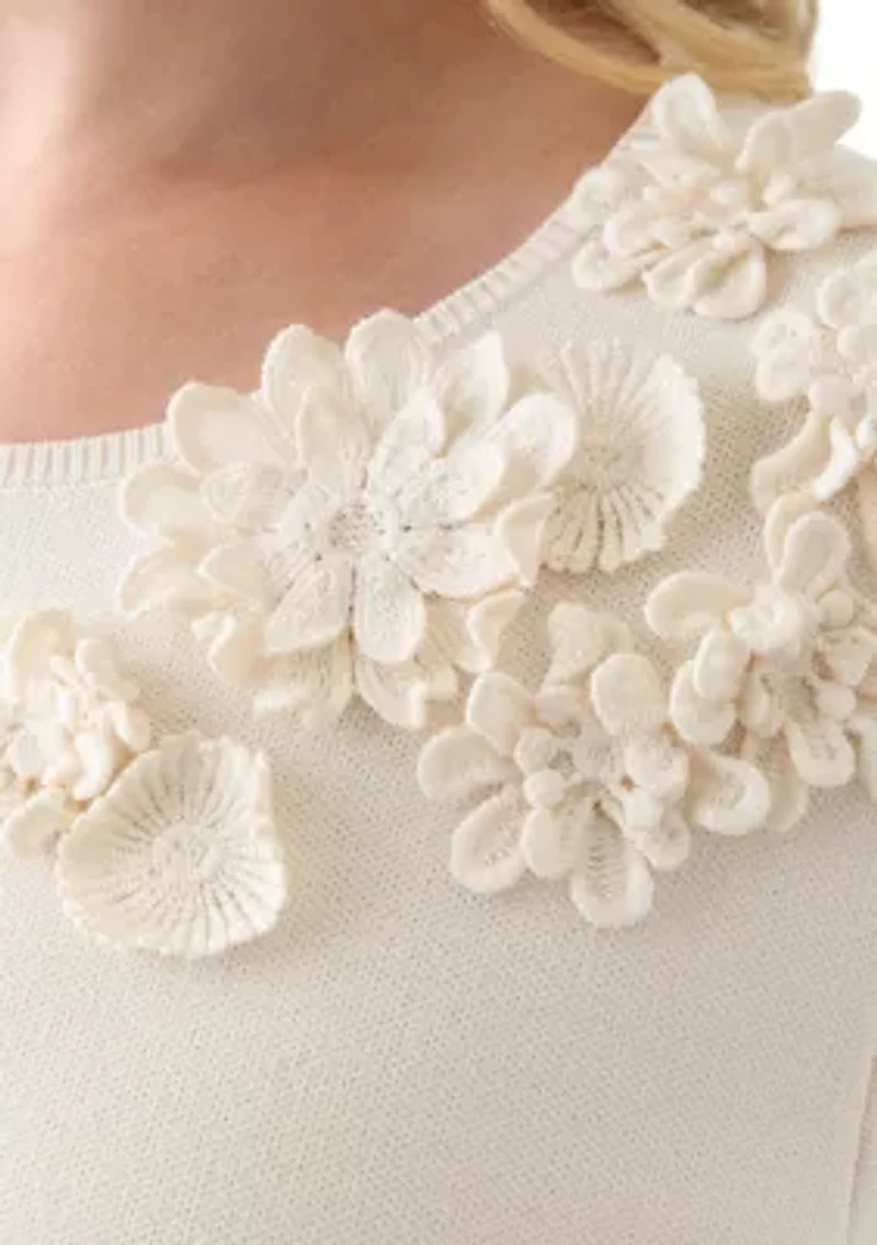 Women's Floral Embellished Boat Neck Sweater