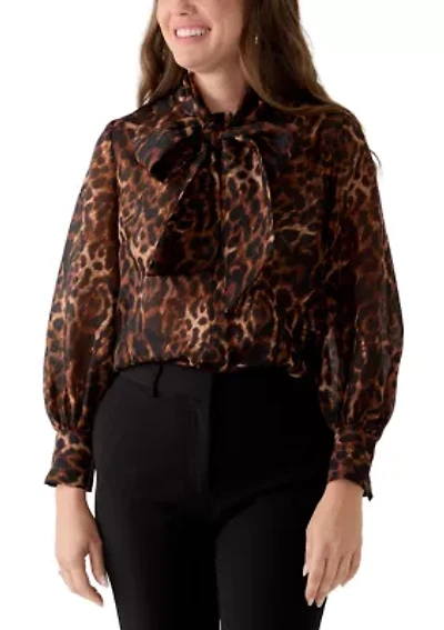 Petite Raglan Sleeve Tie Neck Blouse