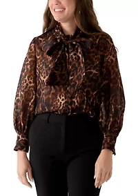 Petite Raglan Sleeve Tie Neck Blouse