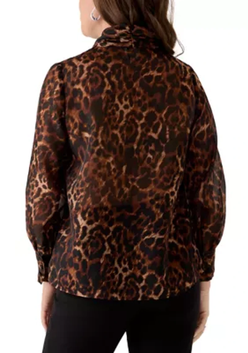 Petite Raglan Sleeve Tie Neck Blouse