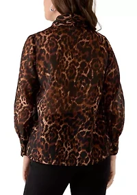 Petite Raglan Sleeve Tie Neck Blouse