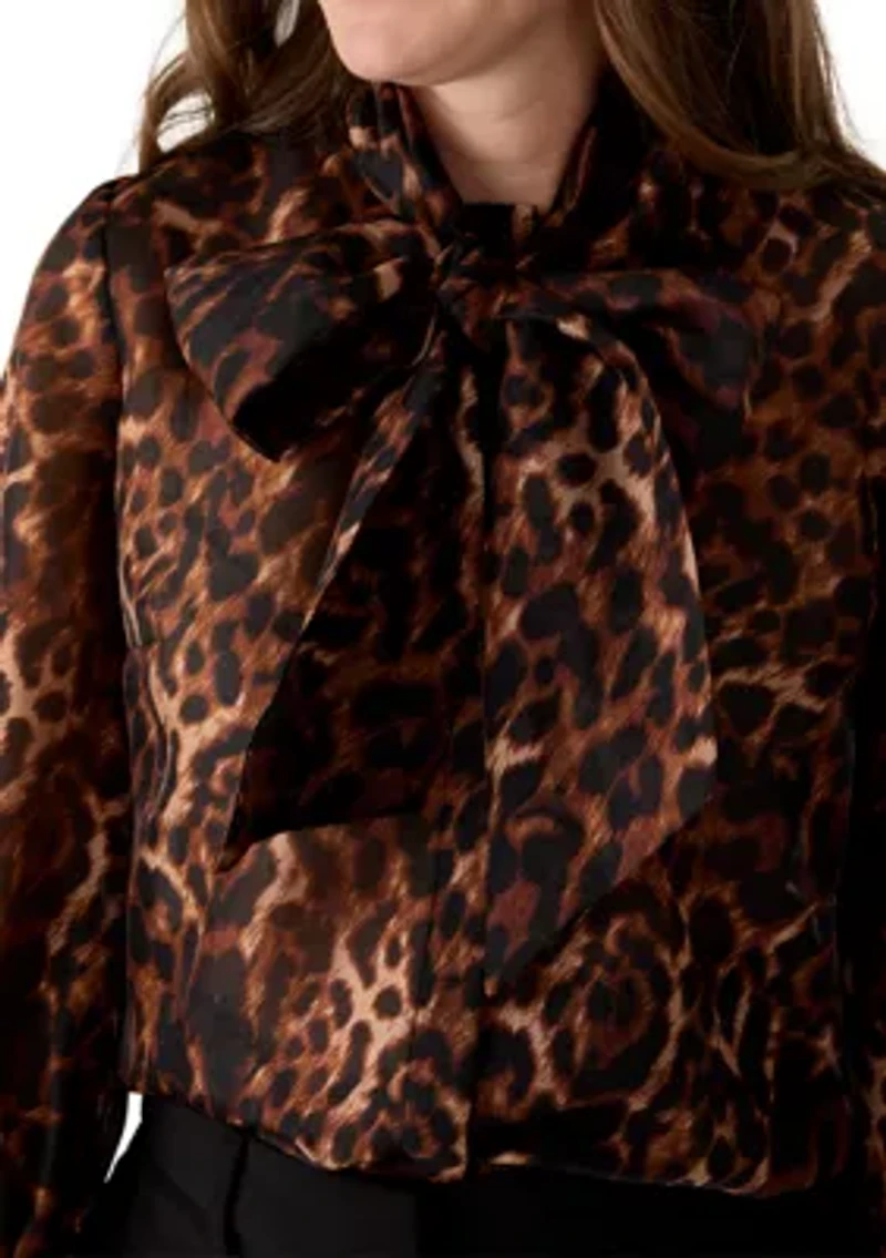 Petite Raglan Sleeve Tie Neck Blouse