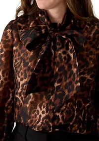 Petite Raglan Sleeve Tie Neck Blouse