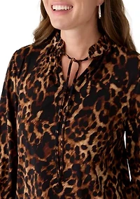 Petite Smocked Cuff Tie Neck Blouse