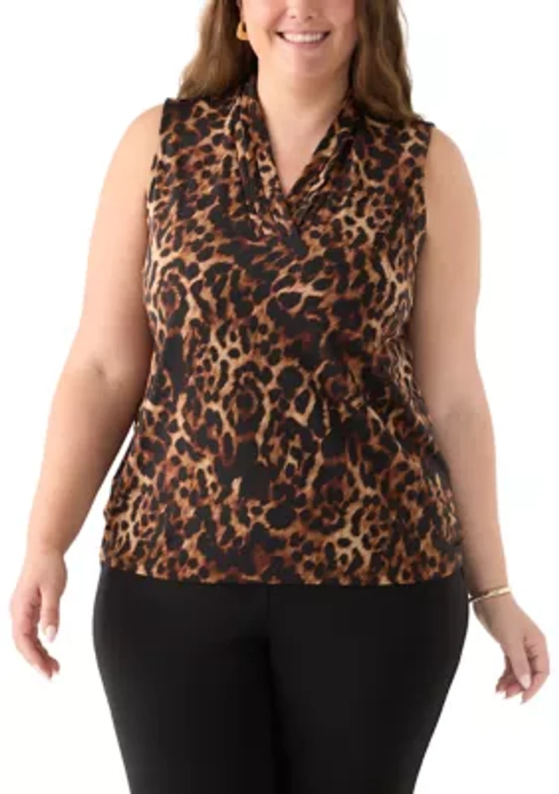 Plus Sleeveless Triple Pleat Top
