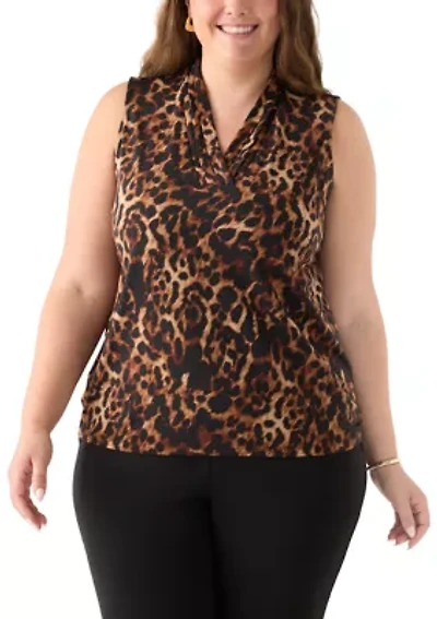 Plus Sleeveless Triple Pleat Top
