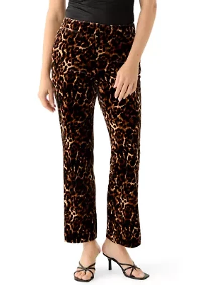 Petite Print Fly Front Flare Pants