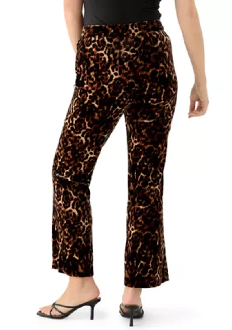 Petite Print Fly Front Flare Pants