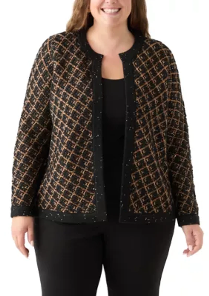 Plus Diagonal Check Open Front Cardigan