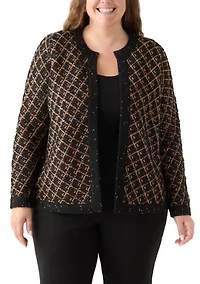 Plus Diagonal Check Open Front Cardigan