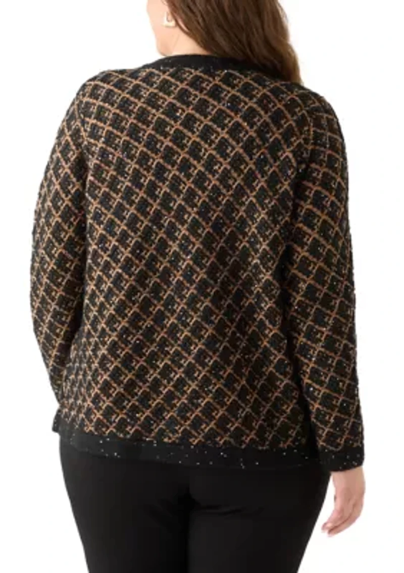 Plus Diagonal Check Open Front Cardigan