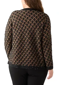 Plus Diagonal Check Open Front Cardigan