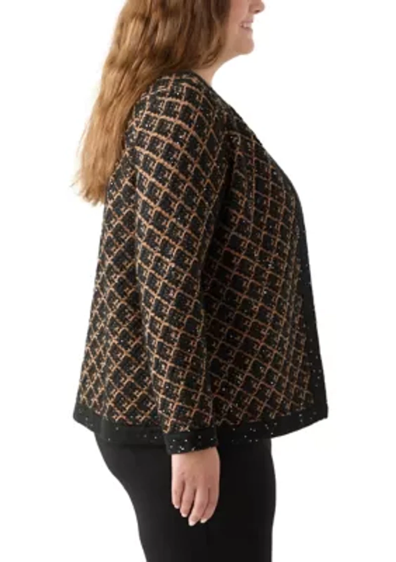 Plus Diagonal Check Open Front Cardigan