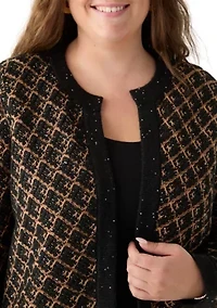 Plus Diagonal Check Open Front Cardigan