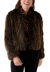 Petite Open Front Faux Fur Jacket