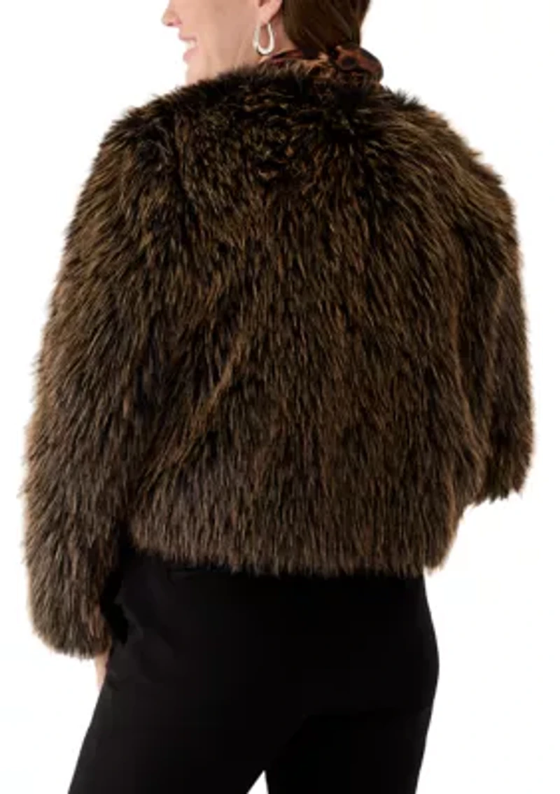 Petite Open Front Faux Fur Jacket