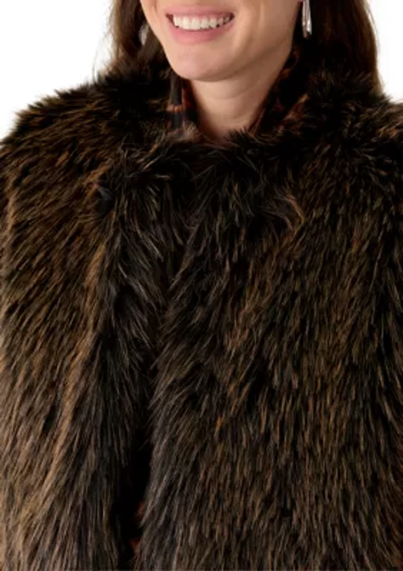 Petite Open Front Faux Fur Jacket