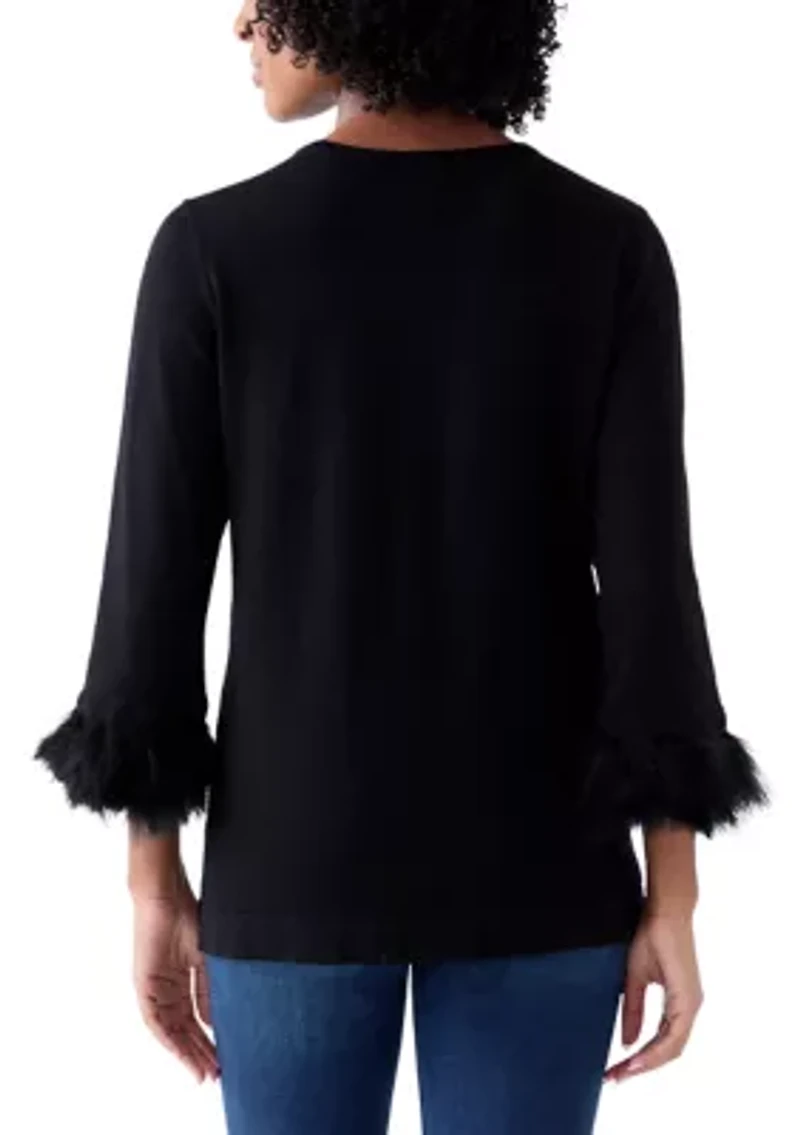 Women's Crew Neck with Feather Trim