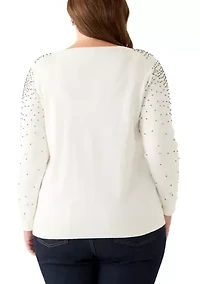 Plus White Dove Rhinestone Boatneck Sweater