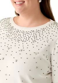 Plus White Dove Rhinestone Boatneck Sweater