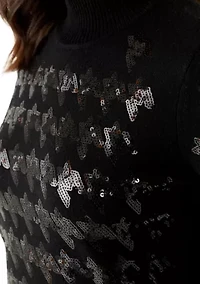 Women's Sequin Houndstooth Mock Neck Sweater