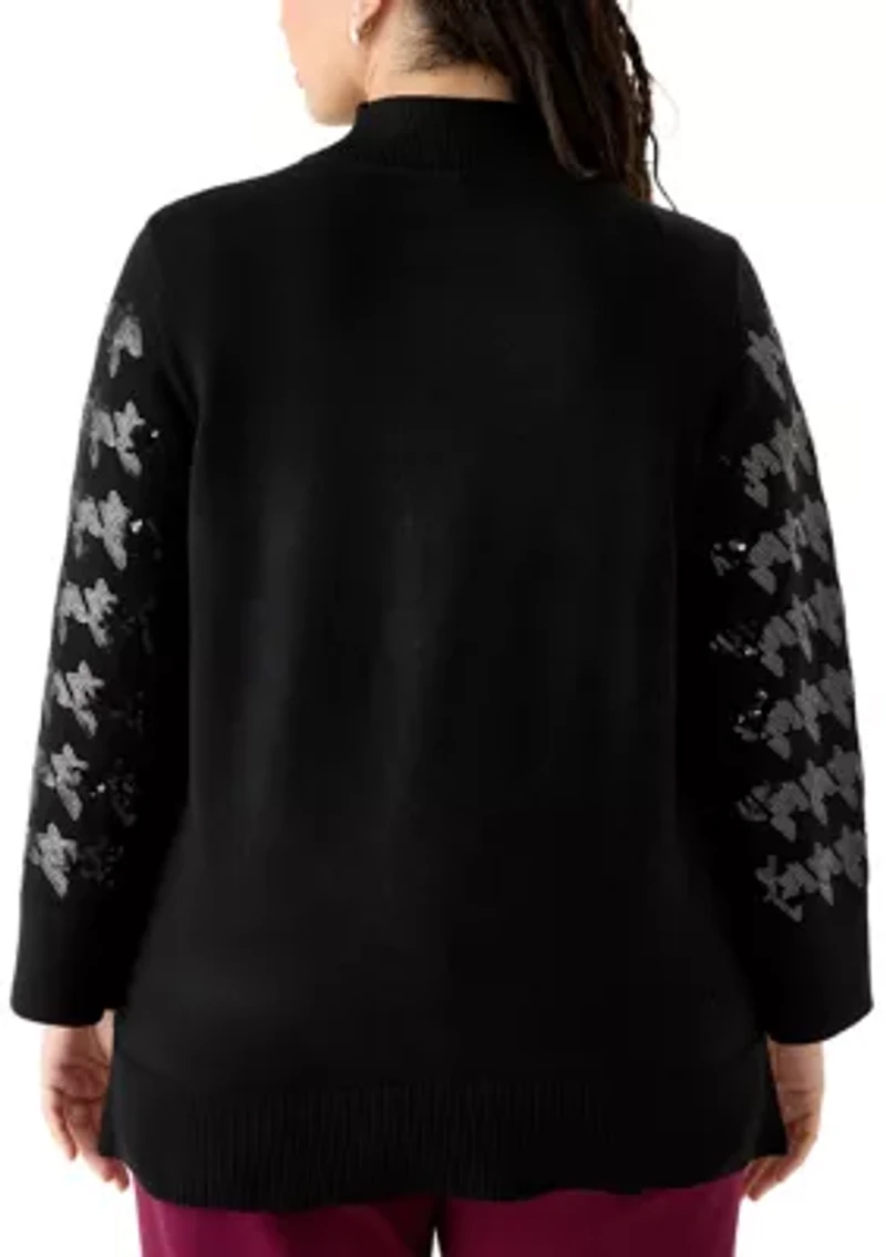 Women's Sequin Houndstooth Mock Neck Sweater
