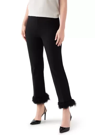 Petite Pull On Hollywood Waist Pants with Feather Trim
