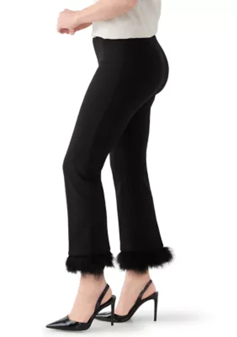 Petite Pull On Hollywood Waist Pants with Feather Trim