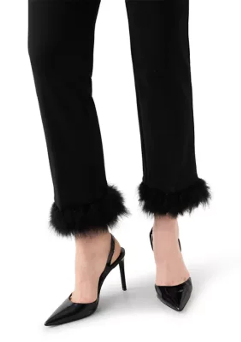 Petite Pull On Hollywood Waist Pants with Feather Trim