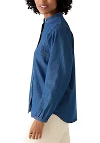 Women's Long Sleeve Button Up Shirt with Gathering