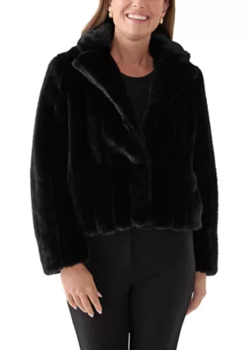 Petite Cropped Notch Collar Fur Jacket