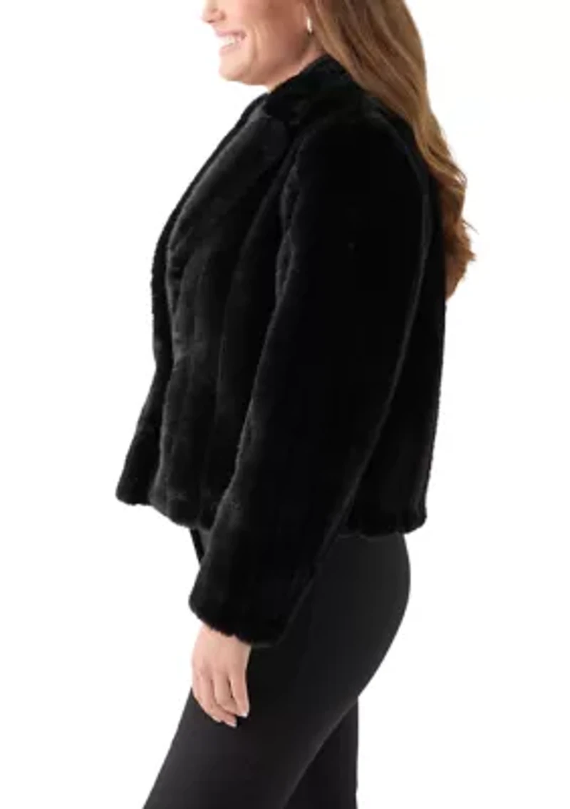 Petite Cropped Notch Collar Fur Jacket