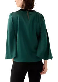 Women's Slit Front Flutter Sleeve Blouse