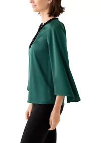 Women's Slit Front Flutter Sleeve Blouse