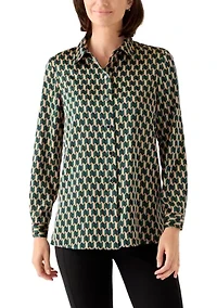 Women's Printed Collared Button Down Shirt