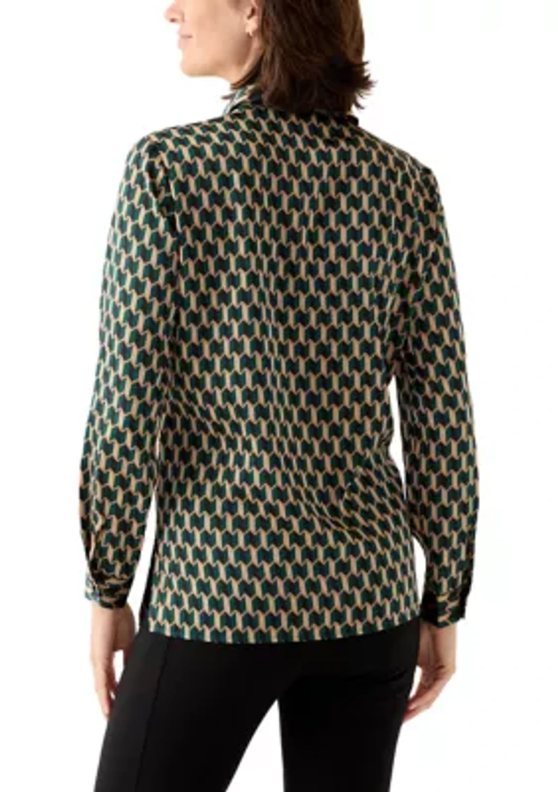 Women's Printed Collared Button Down Shirt
