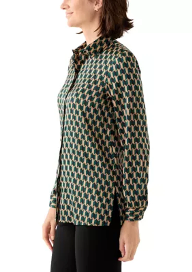 Women's Printed Collared Button Down Shirt