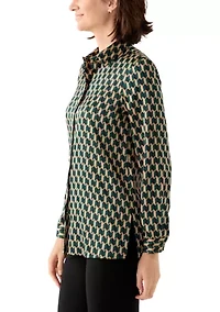 Women's Printed Collared Button Down Shirt