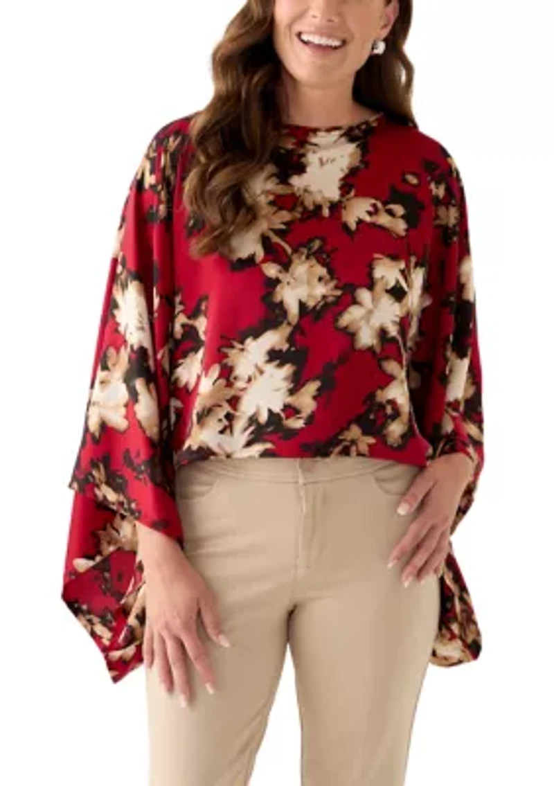 Petite Titan Boat Neck Cape Sleeve Blouse