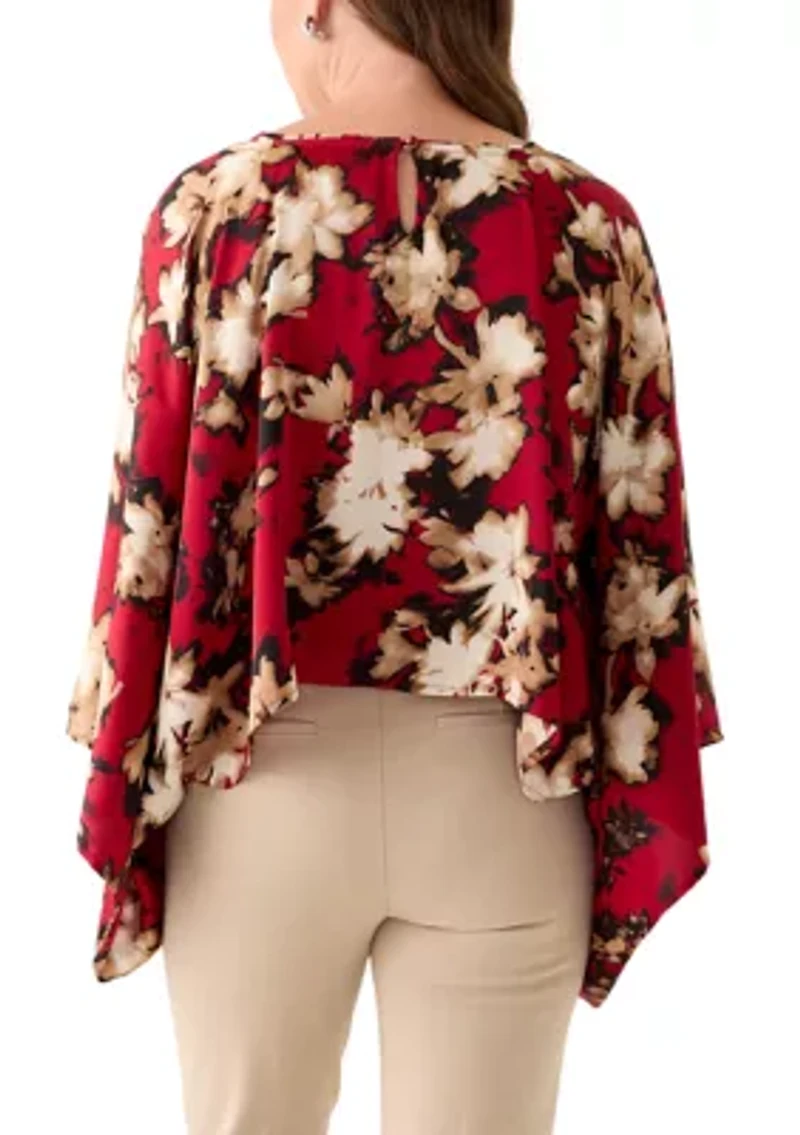 Petite Titan Boat Neck Cape Sleeve Blouse