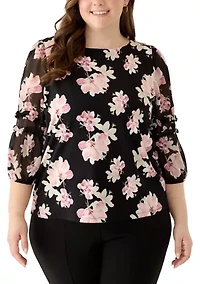 Plus Puff Sleeve Print Blouse