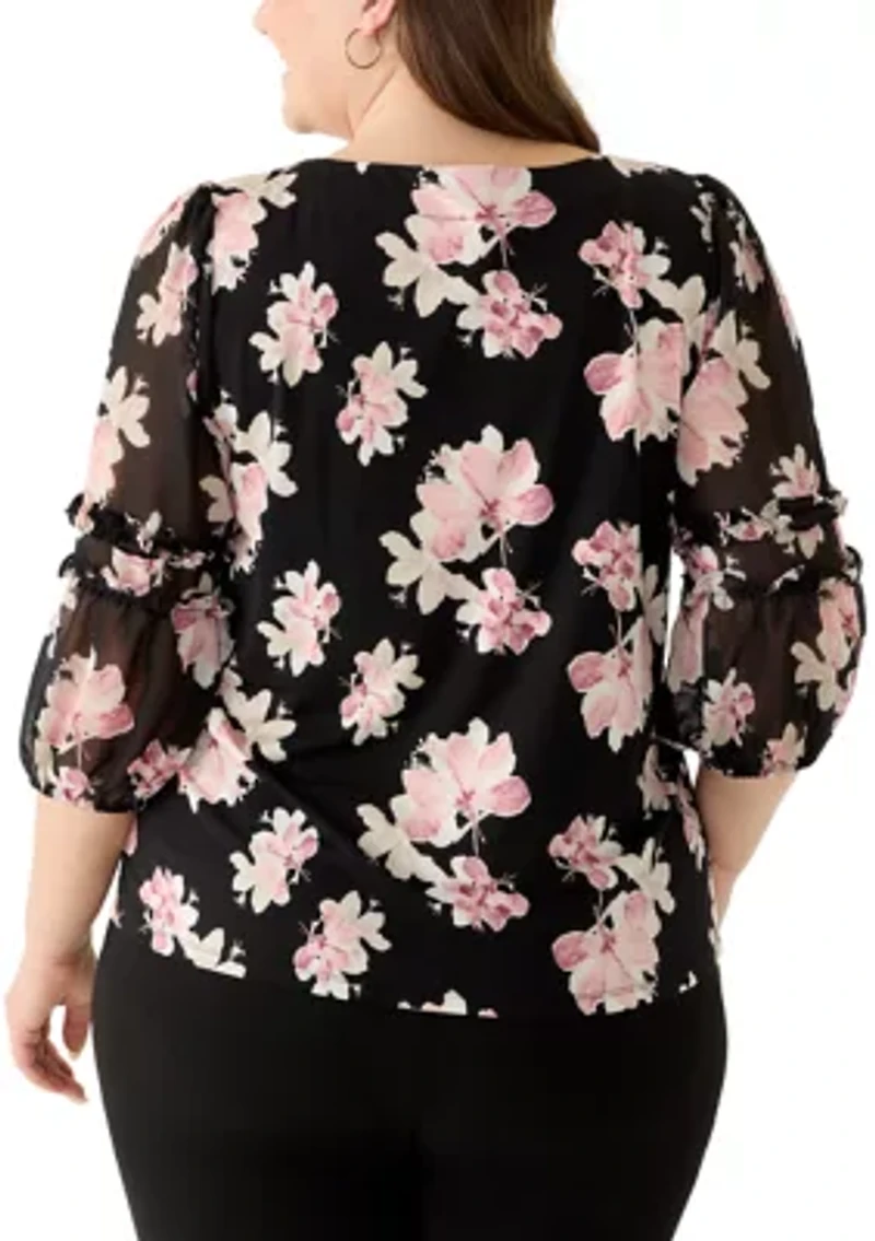 Plus Puff Sleeve Print Blouse