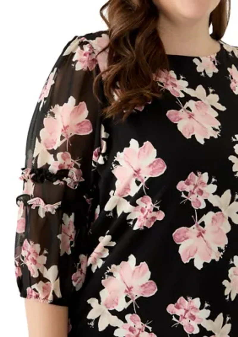 Plus Puff Sleeve Print Blouse