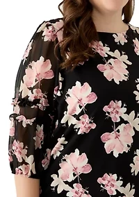 Plus Puff Sleeve Print Blouse